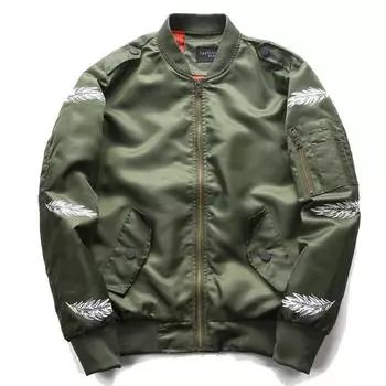 Повседневная куртка пилота для мужчин, новые белые перьевые принты, модные осенние мужские куртки с вышивкой, пальто для любителей L чёрный