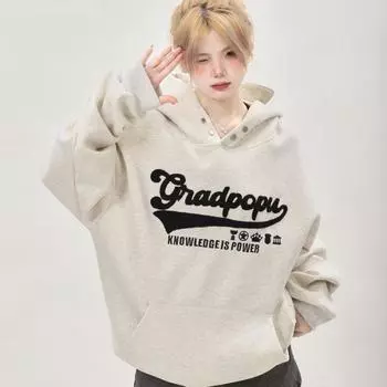 Повседневная куртка-пуловер в стиле ретро с буквами, уличная одежда, толстовка большого размера, женская толстовка в стиле Харадзюку Y2K, свободные толстовки в стиле хип-хоп, готики, топы для пар 2XL светло-серый