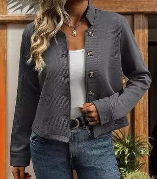 Повседневная куртка с длинными рукавами, верхняя одежда, офисная женская весна-осень, элегантное однотонное пальто для женщин, женский топ S серый