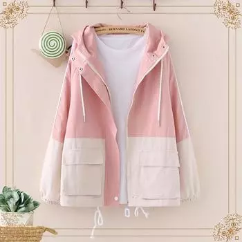 Повседневная куртка с капюшоном для студенток на весну в японском стиле в стиле Харадзюку, свободная рабочая одежда, ветровка, универсальная S зелёный