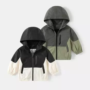 Повседневная куртка с капюшоном на молнии для мальчиков весна-осень для детей от 2 до 7 лет, модная ветровка с длинными рукавами 130 чёрный