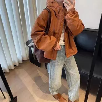 Повседневная куртка с капюшоном женская зимняя одежда 2024 года новая куртка с застежкой-молнией One size чёрный