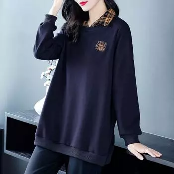 Повседневная куртка-свитшот средней длины большого размера в корейском стиле для женщин среднего возраста 6XL (220-240 jin) синий