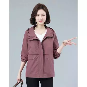 Повседневная куртка свободного кроя для женщин, пальто с капюшоном для мам среднего возраста на весну и осень L