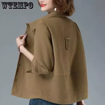 Повседневная куртка, женская весенне-осенняя верхняя одежда с карманами, свободные куртки для мам больших размеров, модная короткая ветровка женская XL красный