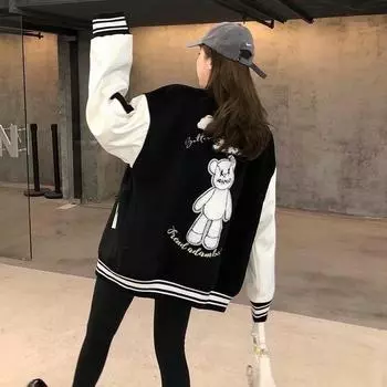 Повседневная куртка, женские бейсбольные куртки с карманами, уличная одежда, свободные спортивные пальто 2XL чёрный