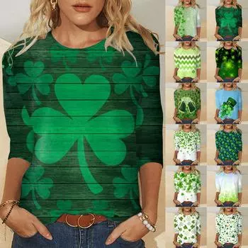 Повседневная летняя футболка для женщин, футболки для дня Святого Патрика, рубашки, женские базовые топы, повседневная уличная одежда, ткань XXS