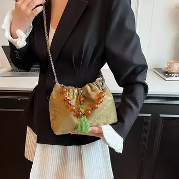 Повседневная летняя плиссированная маленькая сумка-ведро с цепочкой для женщин 2024 года, новая модная универсальная сумка-мессенджер через плечо розовый