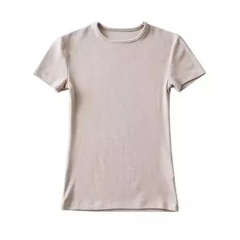 Повседневная летняя женская футболка облегающего кроя, обтягивающая футболка с короткими рукавами и круглым вырезом, базовые однотонные укороченные топы, футболка S бежевый