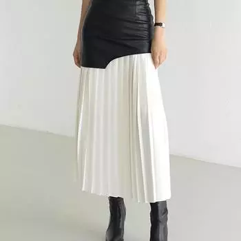 Повседневная лоскутная юбка из искусственной кожи для женщин, высокая талия, миди со складками, плиссированные юбки, женская весенняя модная одежда, шикарная и элегантная женская одежда S чёрный