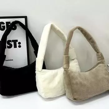 Повседневная маленькая сумка-тоут для женщин Стильные плюшевые кошельки и сумки Дизайнерские сумки для женщин Сумки через плечо one size чёрный