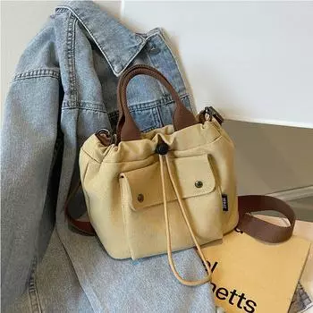 Повседневная маленькая сумка-ведро с завязками, универсальная легкая сумка-тоут из нейлоновой ткани, сумка через плечо, маленькая сумка-тоут