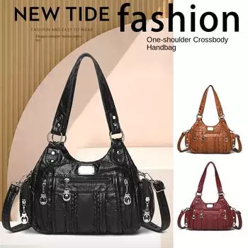 Повседневная маленькая женская сумочка, женская сумка через плечо, модный кошелек, винтажная сумка-тоут из искусственной кожи, сумка для покупок для мам чёрный