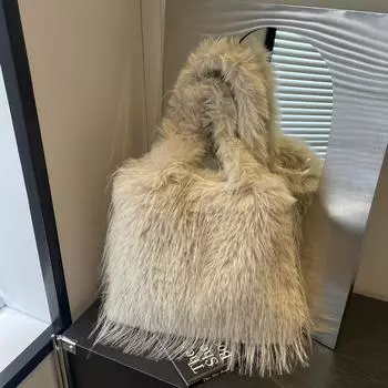 Повседневная меховая сумка Большая вместительная сумка-тоут Модная сумка через плечо Сумка через подмышку Сумка-мешок из плюша розы красного