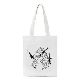 Повседневные модные холщовые сумки большой вместимости с рисунком ангела, белые женские винтажные сумки на плечо в стиле Харадзюку в стиле хип-хоп 24*26cm