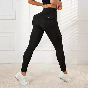 Повседневная мода персиковая задница рабочая одежда карманные леггинсы женские спортивные фитнес-брюки брюки для приподнятия ягодиц сексуальные брюки обтягивающие леггинсы для женщин S чёрный