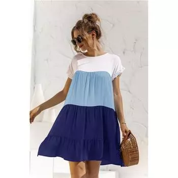 Повседневная мода Повседневное платье с сочетанием цветов Blue S