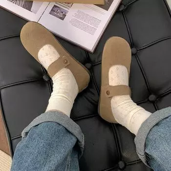 Повседневная мода ретро туфли с круглым носком и плоским дном с неглубоким горлом женские новинка 2025 года весна и осень универсальные туфли Мэри Джейн 35