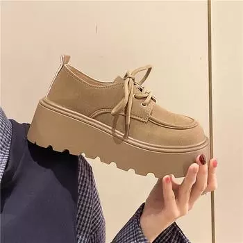 Повседневная Мода Ретро Универсальная Толстая Подошва Бокен Обувь для Женщин 2025Новый Весна Осень Небольшое Увеличение Роста Лоферы Одинарная Обувь 35