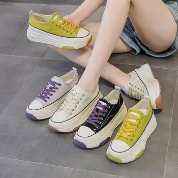 Повседневная мода толстая подошва парусиновые туфли ретро повседневные спортивные белые туфли 35 жёлтый