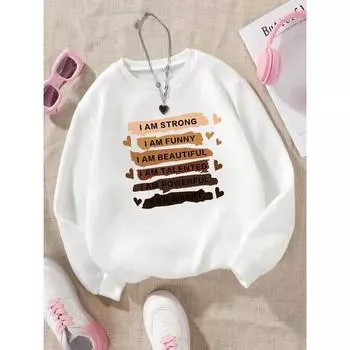 Повседневная мода уличная женская толстовка с принтом вдохновляющего слогана пуловер теплая мягкая толстовка с капюшоном свободный флис с круглым вырезом женская одежда S