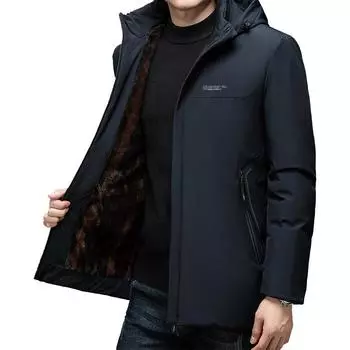 Повседневная мода утепленная теплая мужская длинная парка зимняя флисовая длинная куртка с капюшоном ветровка пальто мужская одежда пальто верхняя одежда L чёрный