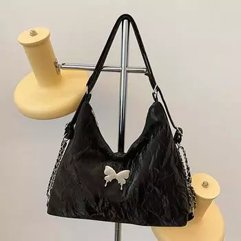 Повседневная модная большая вместительная бабочка летняя новая популярная повседневная однотонная цепочка на одно плечо косая сумка-тоут синий