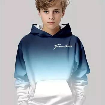 Повседневная модная дышащая толстовка с капюшоном для мальчиков с 3D-принтом, 95% полиэстер, 5% эластан, длинный рукав с капюшоном 100
