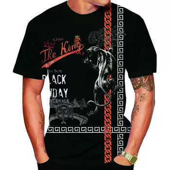 Повседневная модная футболка с круглым вырезом с короткими рукавами, черный леопардовый мужской топ с 3D-принтом S чёрный