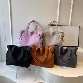 Повседневная модная холщовая сумка-тоут большой емкости, простая дорожная однотонная сумка через плечо, эстетичные сумки 42x10x34cm коричневый