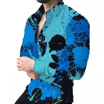 Повседневная модная мужская рубашка с длинными рукавами с 3D-принтом краски и чернилами S красный