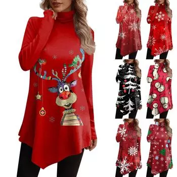 Повседневная модная рубашка с цветочным принтом, топы с высоким воротом, пуловеры с длинными рукавами и нерегулярным подолом L чёрный