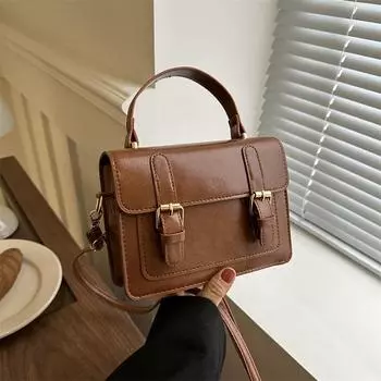 Повседневная модная сумка через плечо 2024 года, новая зимняя сумка, женская трендовая ретро-сумка, маленькая квадратная сумка, однотонная сумка-мессенджер чёрный