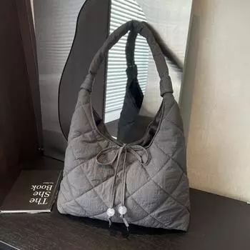 Повседневная модная сумка через плечо с вышитыми ромбами, простая сумка для поездок на работу, ретро-сумка большой вместимости, женская сумка серый