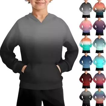 Повседневная модная толстовка с длинным рукавом и капюшоном с карманом для мальчиков 100 чёрный