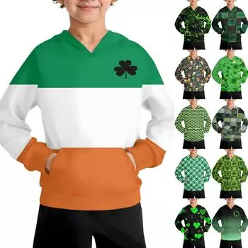 Повседневная модная толстовка с длинным рукавом и капюшоном с карманом для мальчиков 100 армия зеленый