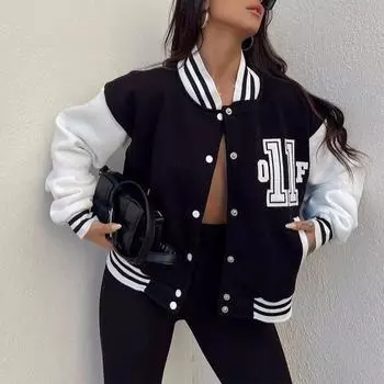 Повседневная модная толстовка с принтом, утолщенная верхняя одежда с длинным рукавом, бейсбольная форма S чёрный