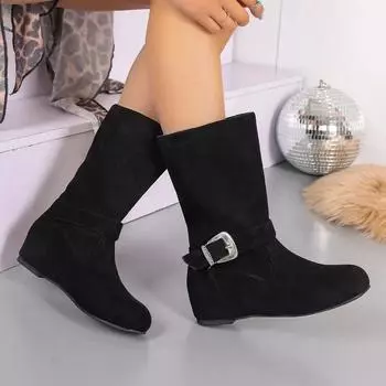 Повседневная модная женская обувь без застежек 2024 года, новые однотонные простые женские ботинки до середины голени, удобные и универсальные черные короткие ботинки 35 чёрный
