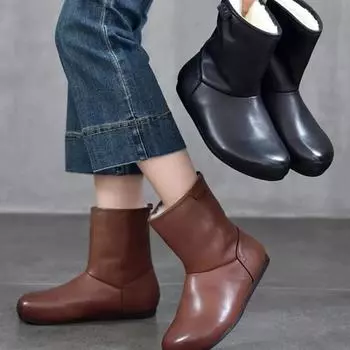 Повседневная модная зимняя женская обувь 2024 года, удобные и теплые женские зимние ботинки, водонепроницаемые и нескользящие женские кожаные ботинки 35 чёрный