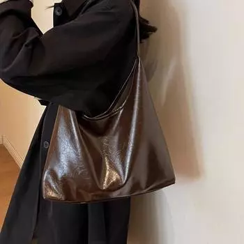 Повседневная мягкая кожаная большая сумка простая одноплечевая сумка подмышкой для поездок на работу женская сумка One size чёрный