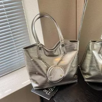 Повседневная мягкая сумка большой вместимости женская 2024 новая модная сумка через плечо для поездок на работу женская сумка высокого класса иностранная сумка-тоут 36*13*29 серебряный