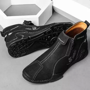 Повседневная мужская большая модная повседневная обувь 38-48 Модная мужская обувь ручной работы Высокие ботильоны 38 чёрный