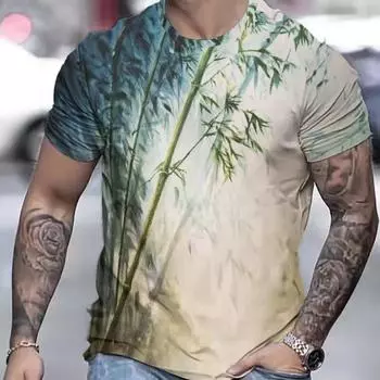 Повседневная мужская футболка, летняя бамбуковая футболка с короткими рукавами, топы с 3d узором и принтом, облегающая мужская одежда, футболка большого размера S