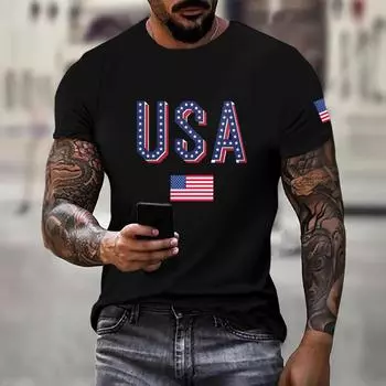 Повседневная мужская футболка с 3D-цифровой печатью и американским флагом S
