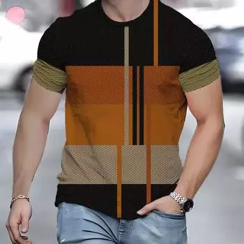 Повседневная мужская футболка с 3D-полосками и короткими рукавами, летняя повседневная мужская одежда, футболки с принтом в виде сот и решетки, топы S