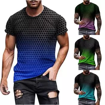 Повседневная мужская футболка с геометрическим принтом, футболка с графическим рисунком, уличная футболка с короткими рукавами для отдыха, рубашка с круглым вырезом, весенне-осенняя одежда, одежда L синий