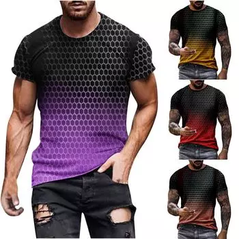 Повседневная мужская футболка с геометрическим принтом, футболка с графическим рисунком, уличная футболка с короткими рукавами для отдыха, рубашка с круглым вырезом, весенне-осенняя одежда, одежда L фиолетовый