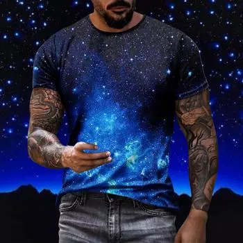 Повседневная мужская футболка с принтом неба, футболка с графическим рисунком, уличная футболка с короткими рукавами и круглым вырезом для повседневного отдыха, весенне-осенняя одежда, одежда L разноцветный
