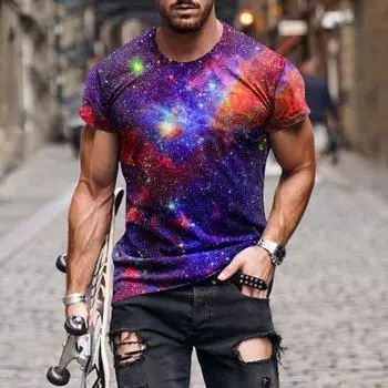 Повседневная мужская футболка с принтом неба, футболка с графическим рисунком, уличная футболка с короткими рукавами и круглым вырезом для повседневного отдыха, весенне-осенняя одежда, одежда L фиолетовый