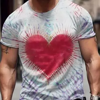 Повседневная мужская футболка с принтом в виде сердца, спортивная, для отдыха на природе, розовая, с коротким рукавом, с круглым вырезом, одежда на весну и лето XS